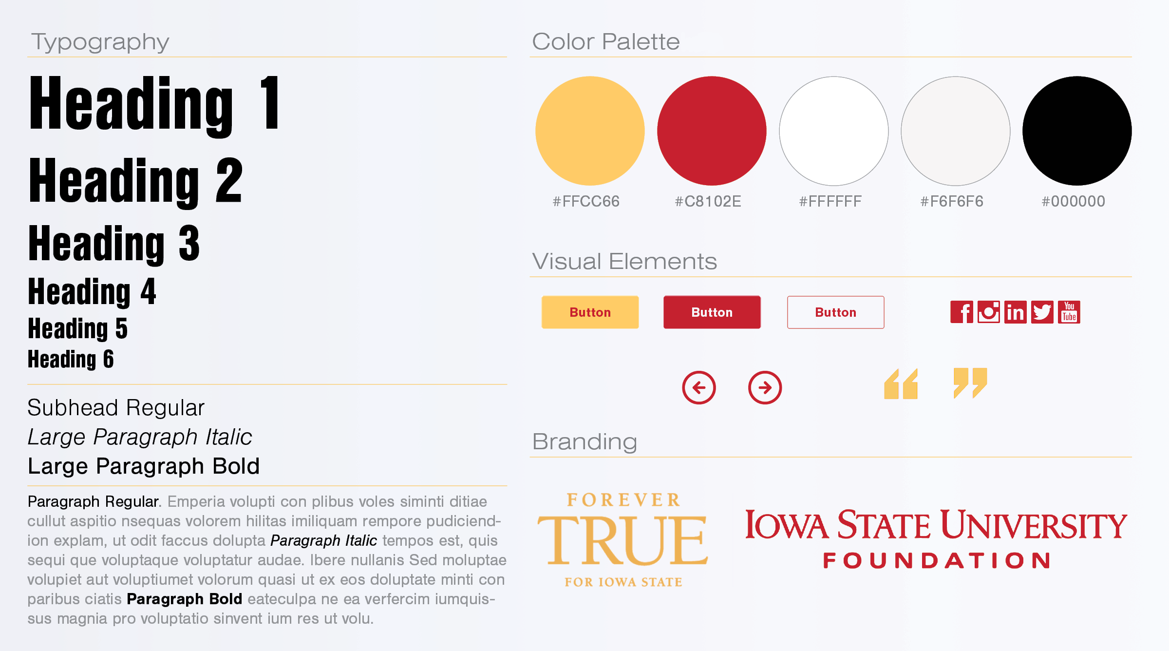 The visual style guide from the Forever True For ISU Website
