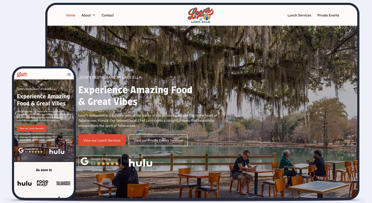 Leon's at Lake Ella Restaurant website design - Varona Designs