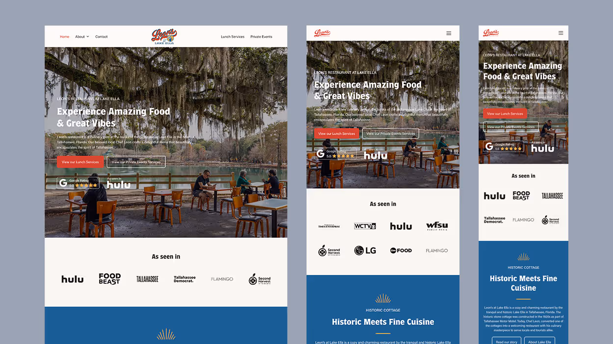 Leon's at Lake Ella Restaurant Home Page - Varona Designs