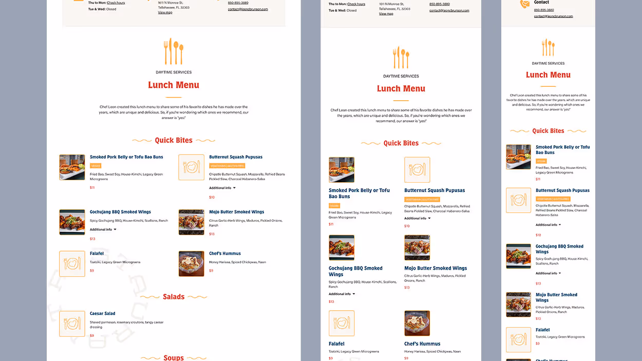 Leon's at Lake Ella Restaurant Lunch Page - Varona Designs