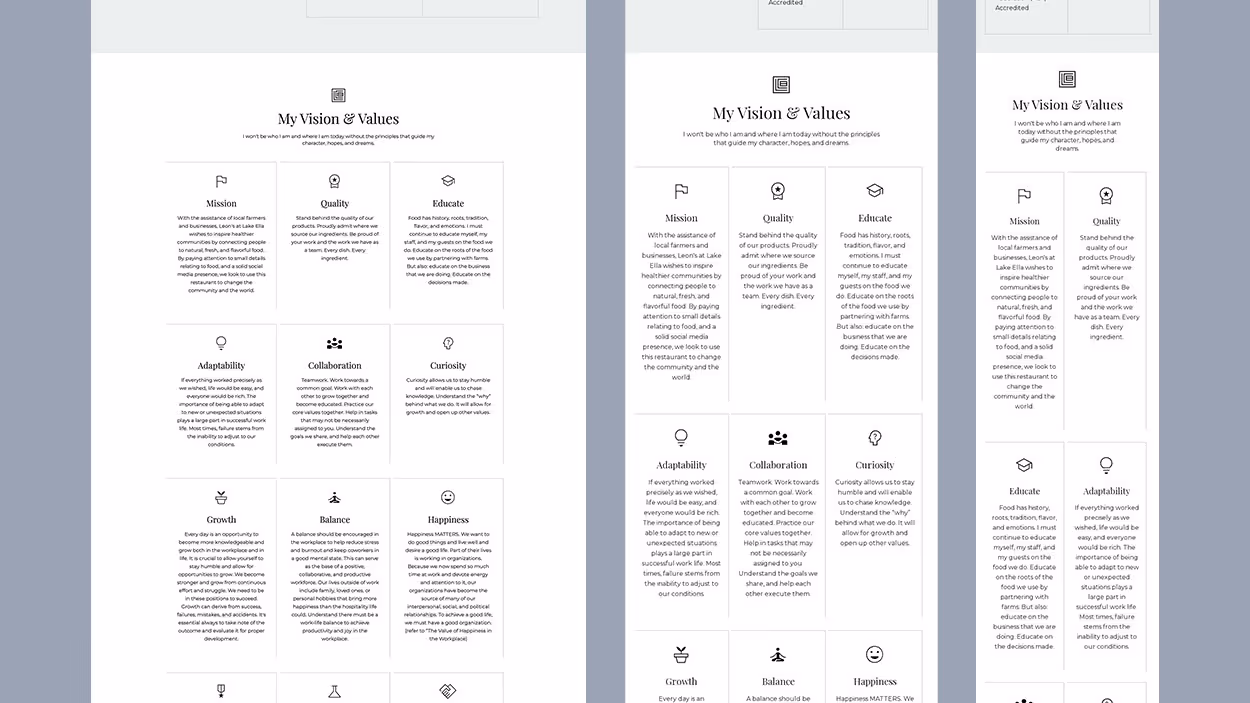 Leon C Brunson Website My Values Section - Varona Designs