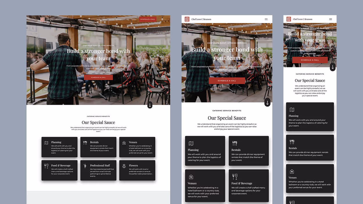 Leon C Brunson Website Corporate Events Page - Varona Designs