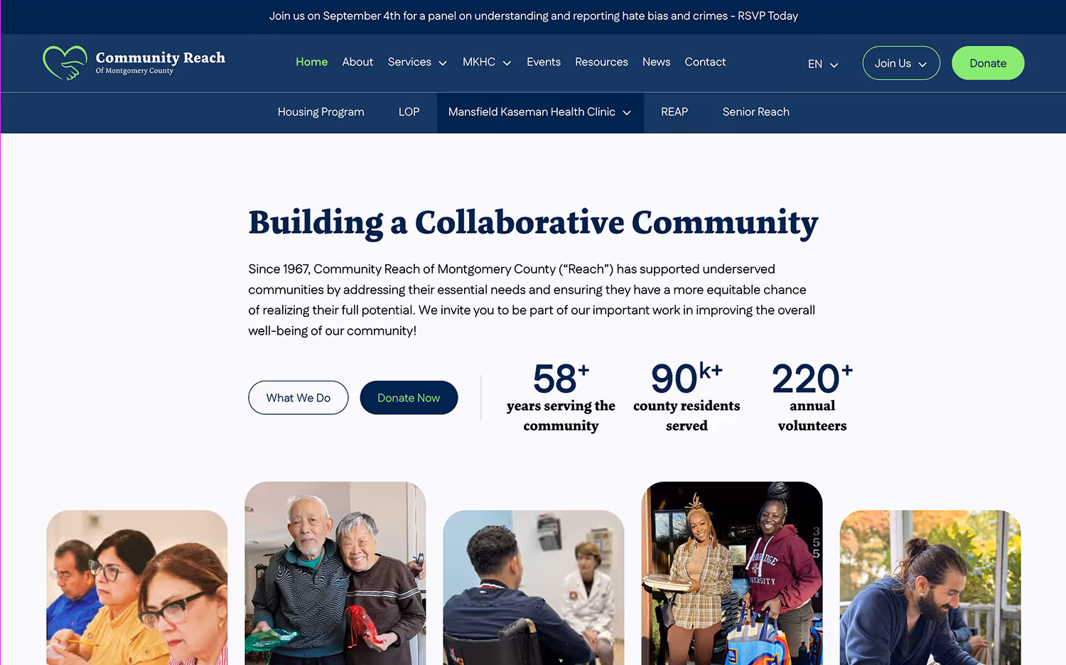 Community Reach's new website screenshot - Varona Designs