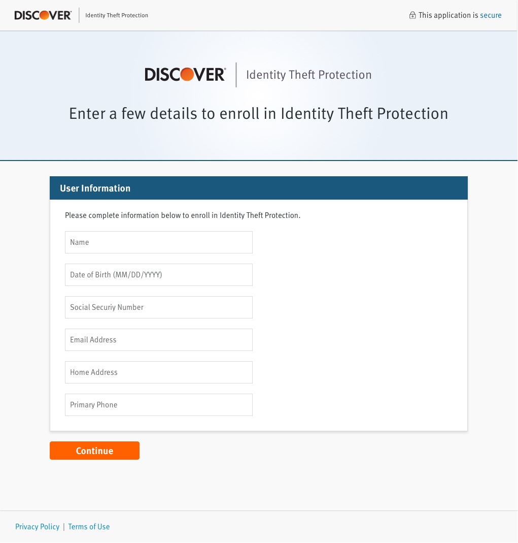 [NEEDS REVIEW] Likely the Discover Identity Theft Protection enrollment form, similar to a confirmed nearby image (could not preview)