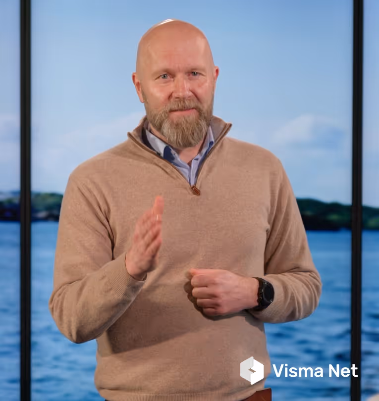 Bildet viser en thumbnail fra en video der Ole Stian Noer snakker om Visma Net