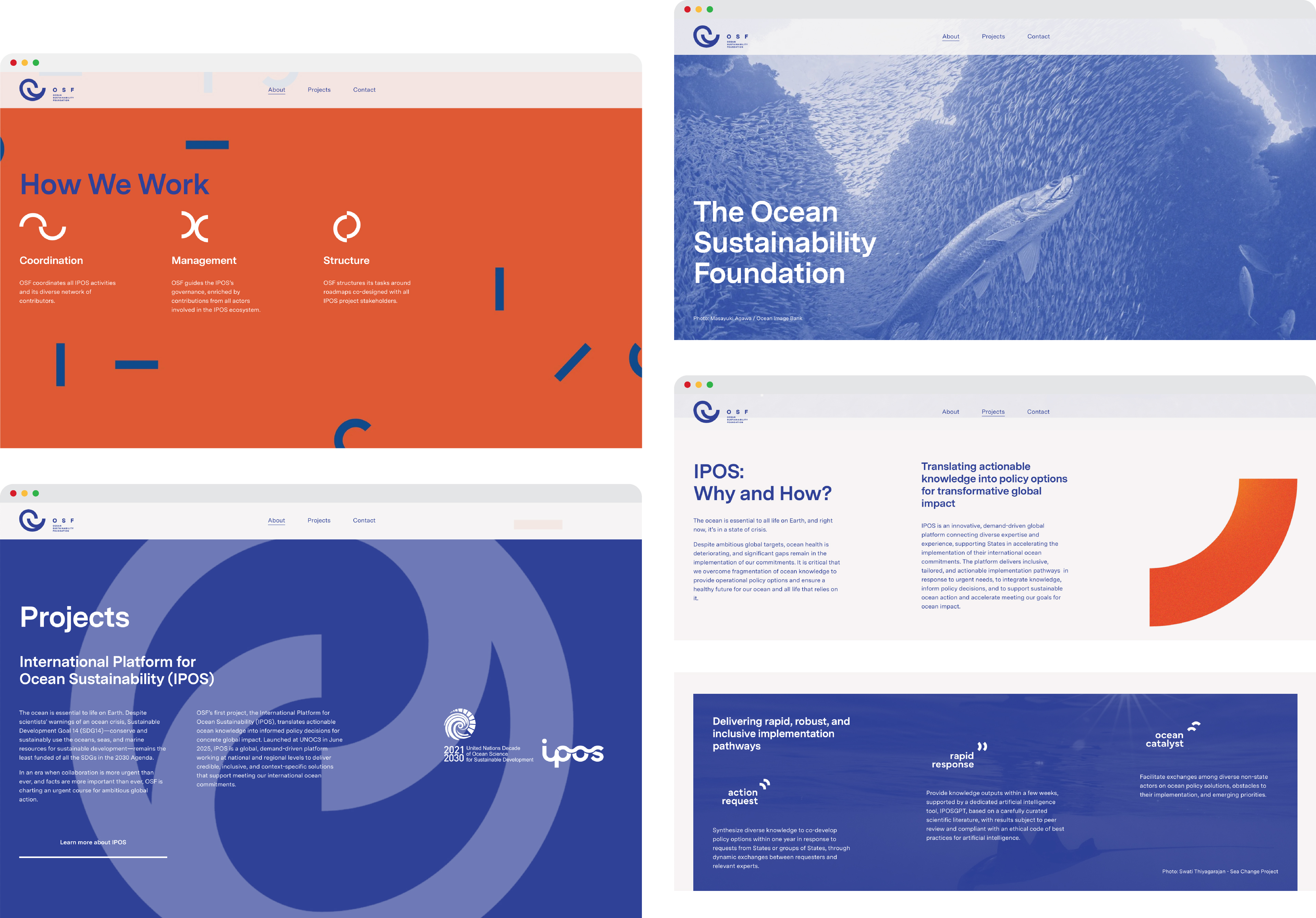 Brand identity, website and report design for Ocean Sustainability Foundation, a Paris-based organisation connecting ocean science, policy and action. The case presents a new visual identity system, digital platform and communication framework created to support clarity, credibility and international collaboration. — Ocean Sustainability Foundation (OSF) by Lazy snail Design