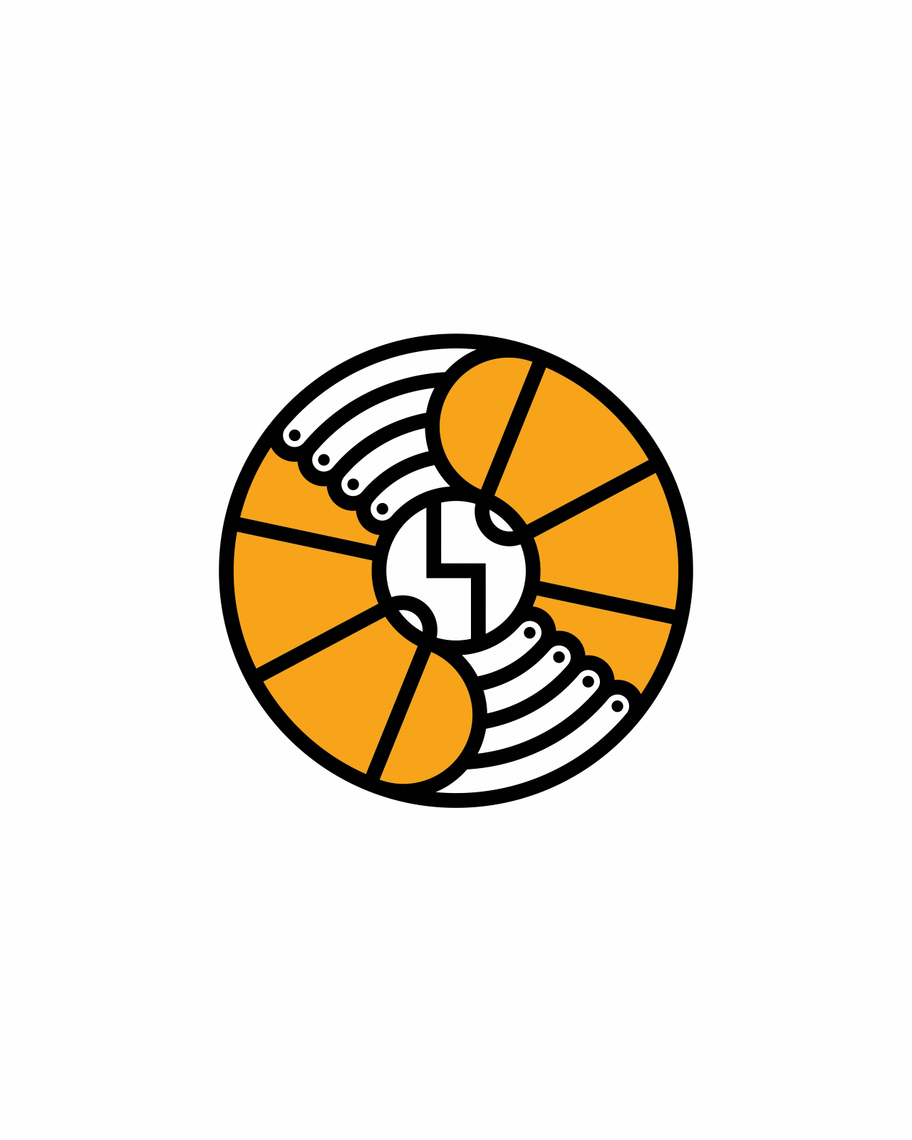 Animated — OMU circular logo of two hands forming a unity ring in orange and white — OMU by Lazy snail Design