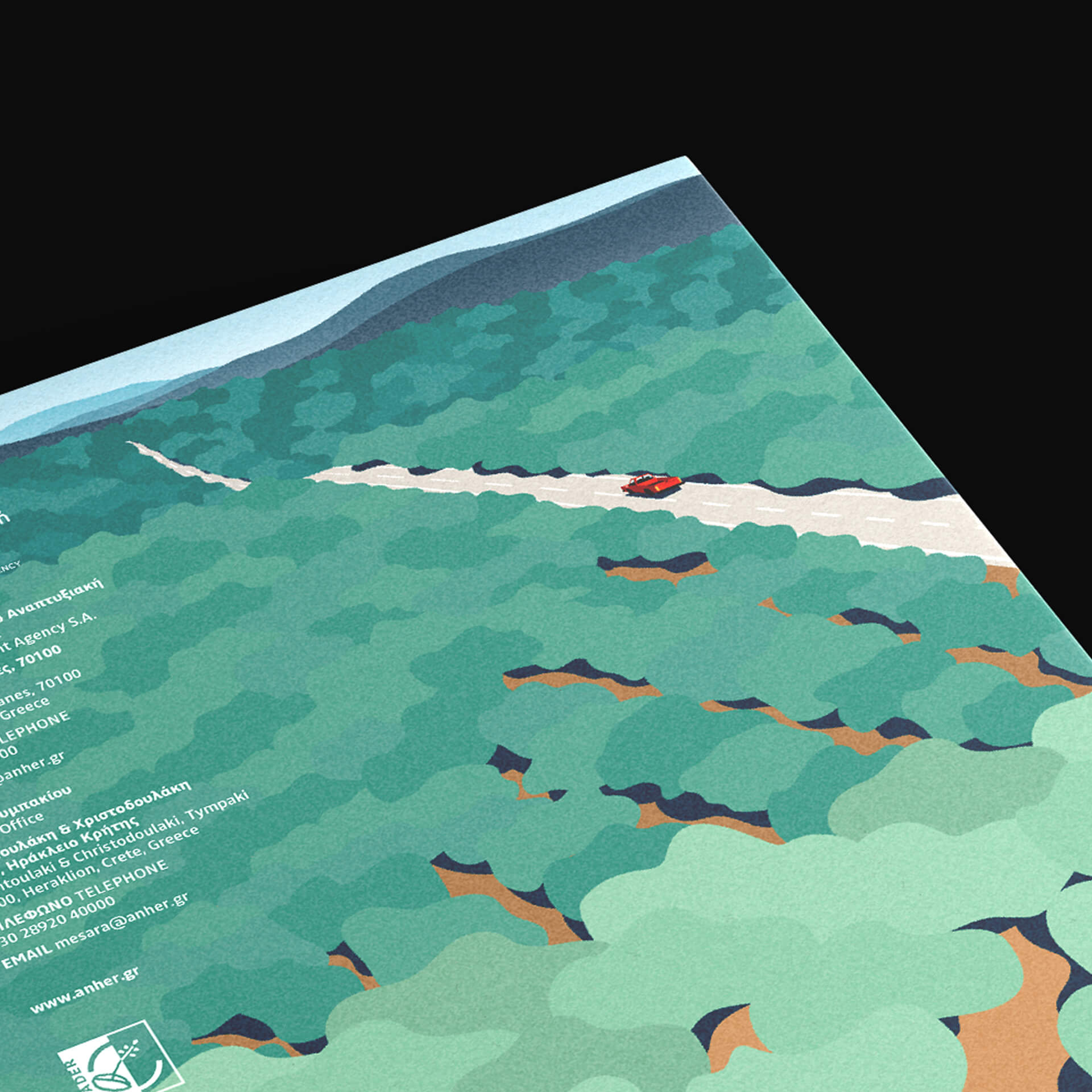 CLLD LEADER bilingual publication for the Development Agency of Heraklion — bird's-eye Cretan landscape illustrations and flexible grid layout, plus an interactive digital edition — CLLD LEADER by Lazy snail Design