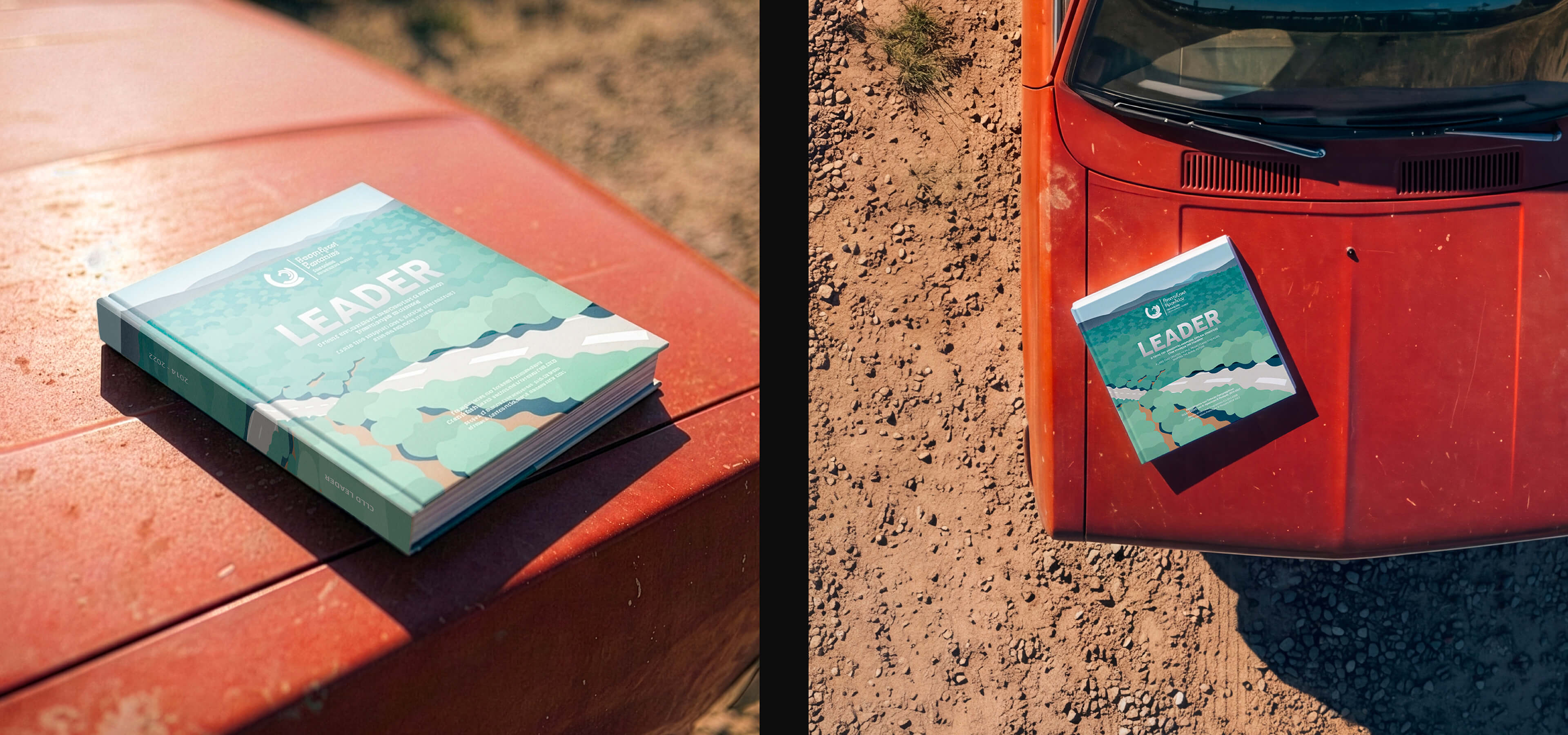 CLLD LEADER bilingual publication for the Development Agency of Heraklion — bird's-eye Cretan landscape illustrations and flexible grid layout, plus an interactive digital edition — CLLD LEADER by Lazy snail Design