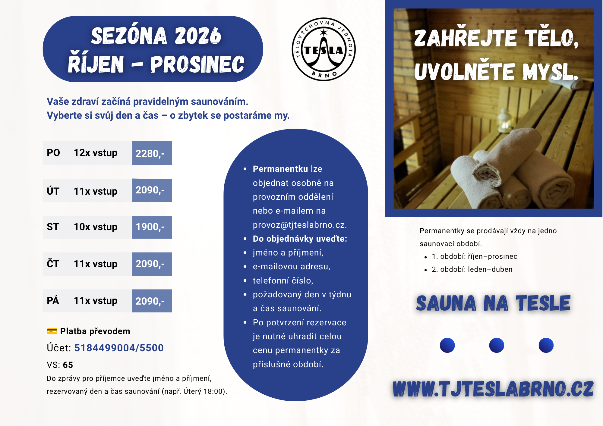 Sauna říjen-prosinec 2026