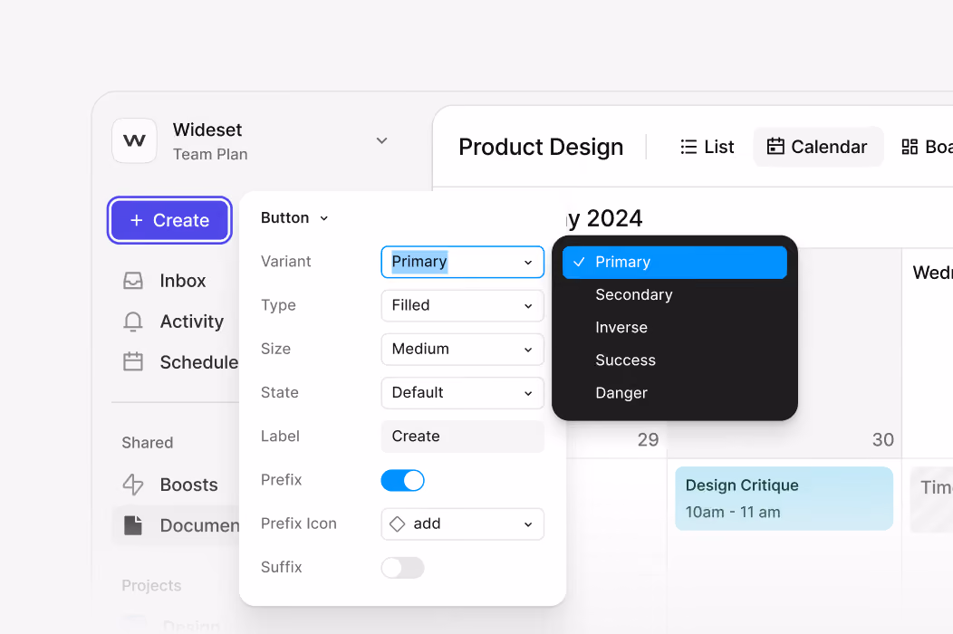 Design system components: dropdown menu and form controls