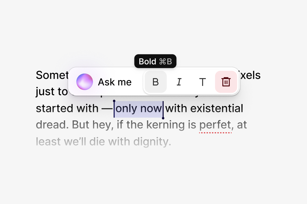 Interaction design of a text editor toolbar with an AI assistant