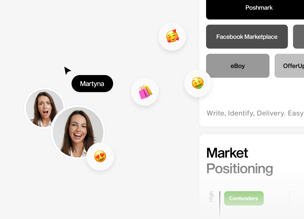 Market positioning workshop with participant avatars and reactions