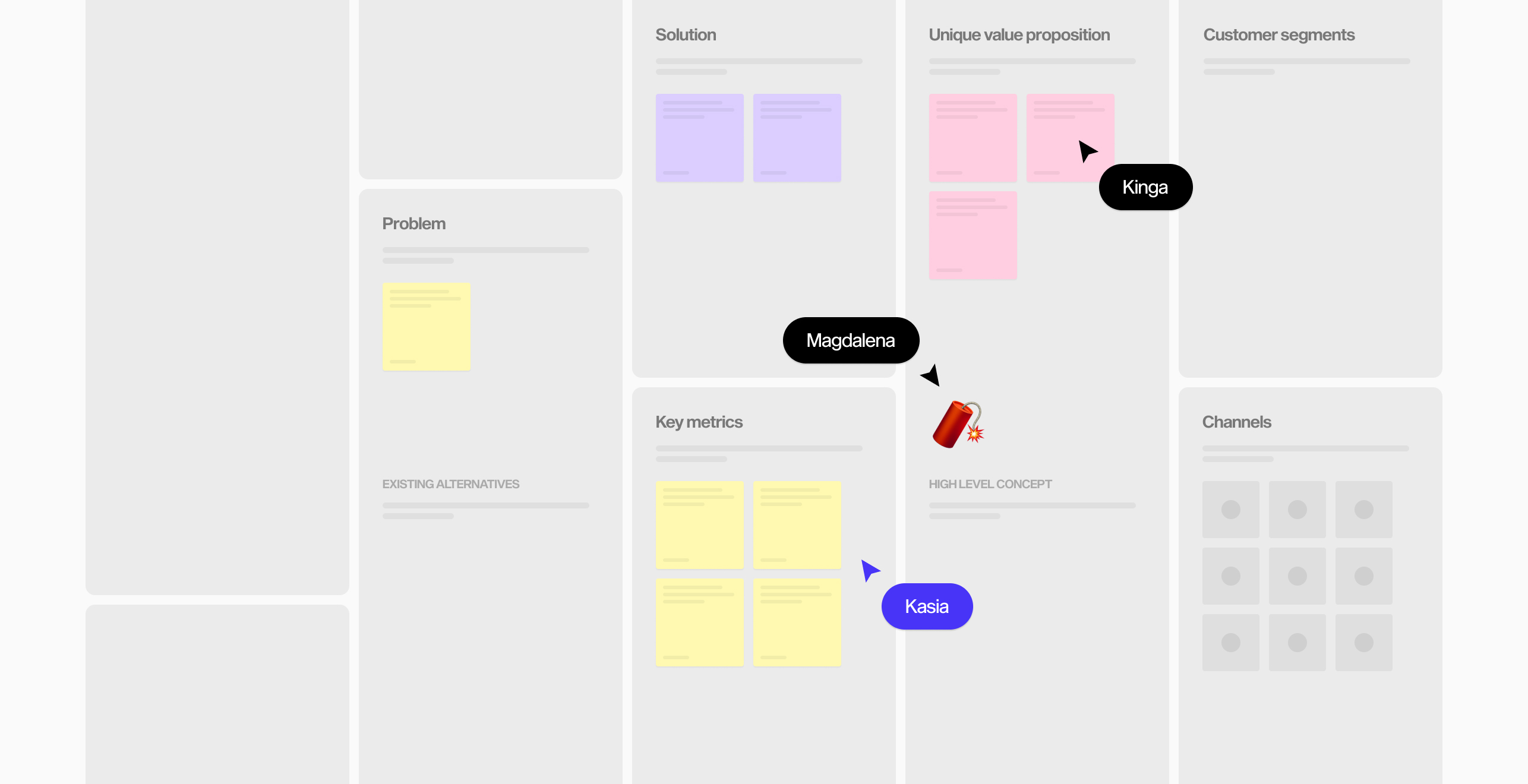 Product discovery workshop board with sticky notes and comments