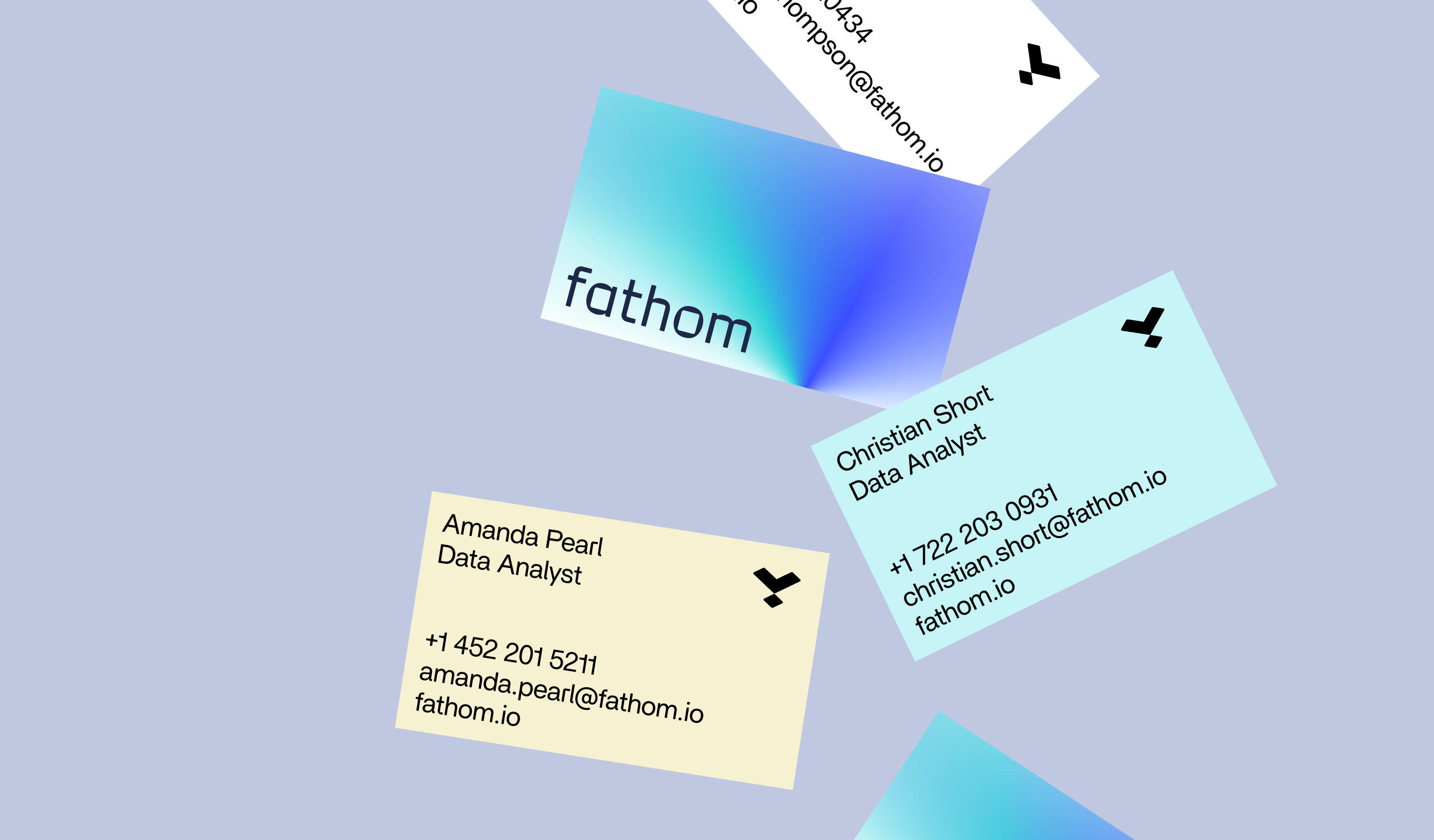 Brand identity for Fathom: business cards and gradient visuals