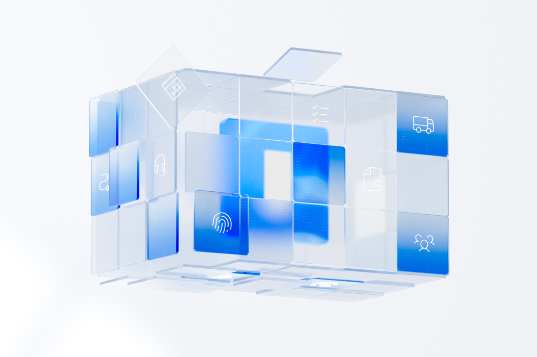 Motion design frame with 3D glass cubes