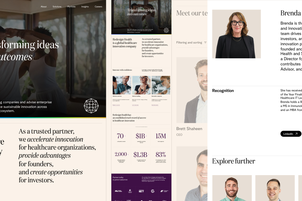 High-fidelity website design with team pages
