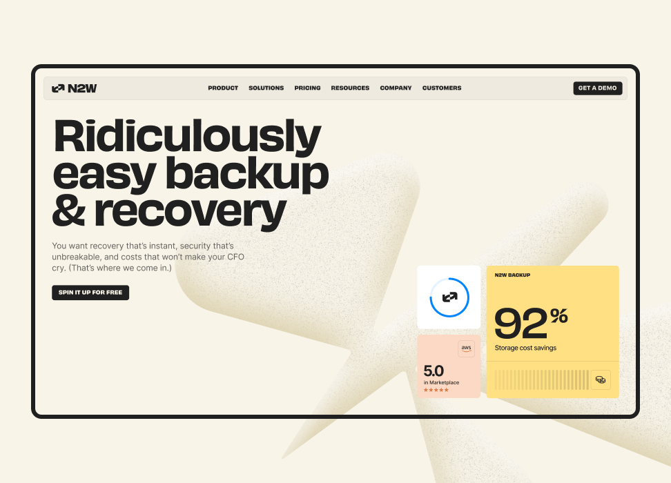 Website design hero section for a backup and recovery product