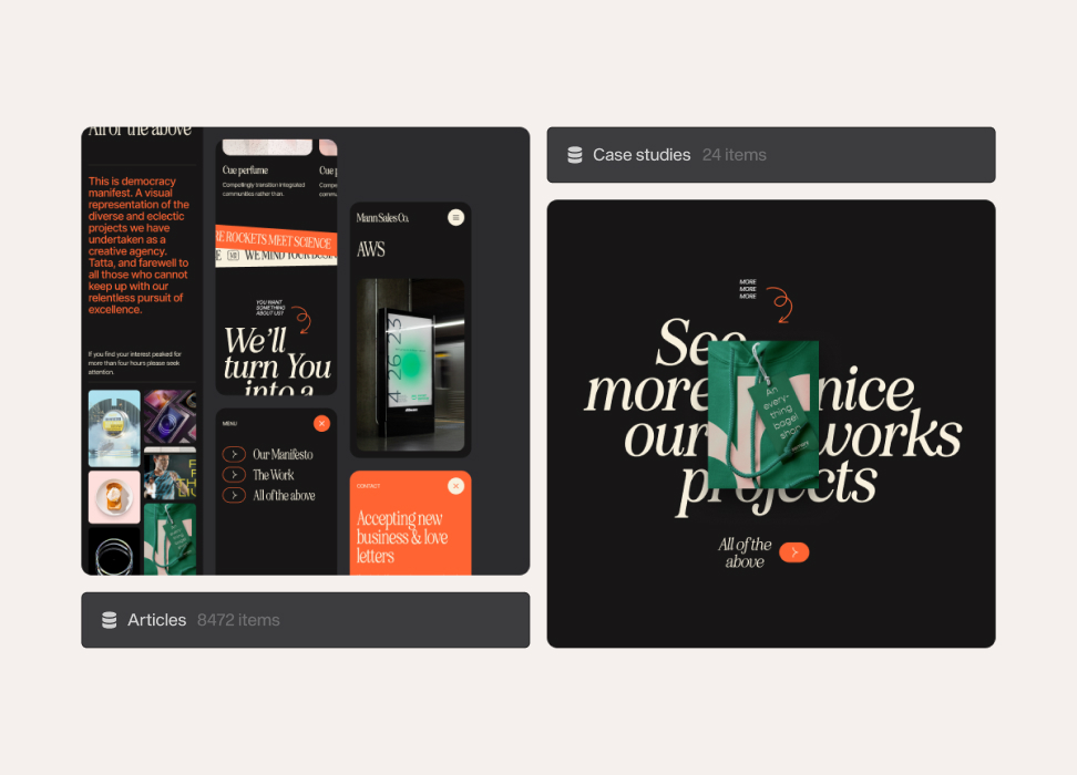 Dark website design showcasing portfolio projects