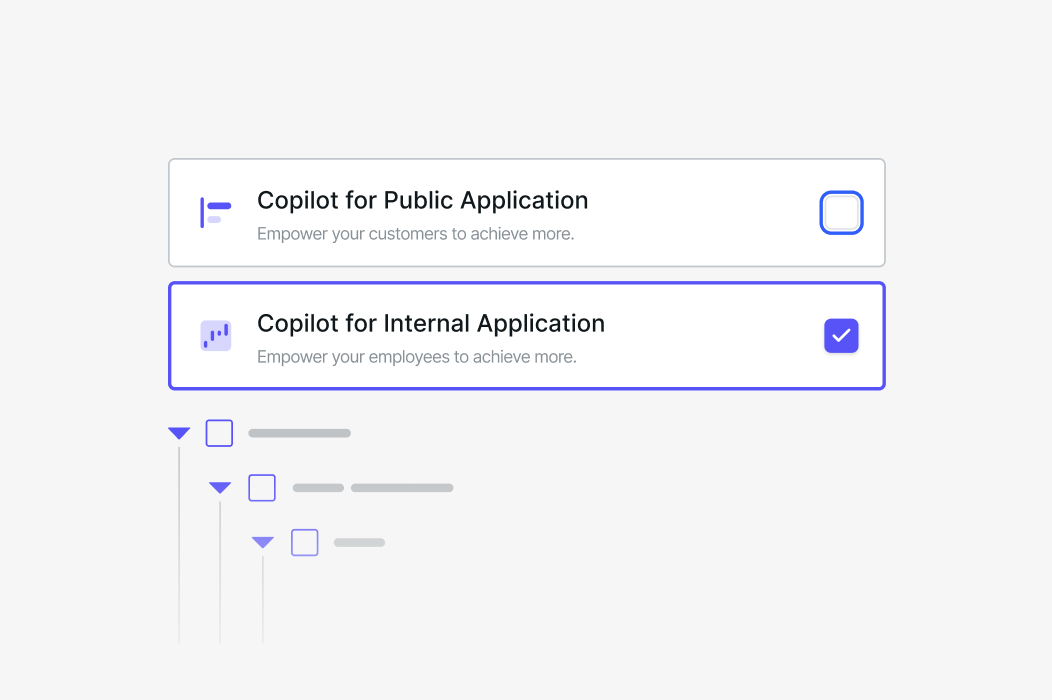Web app interface with selectable options