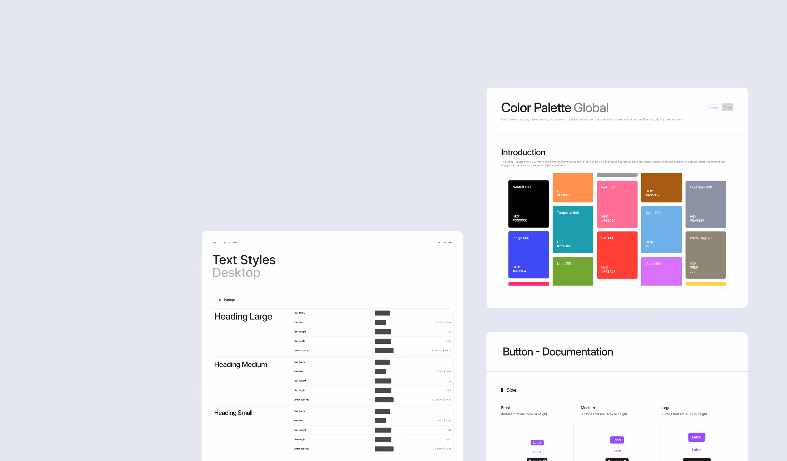 Design system color palette and components