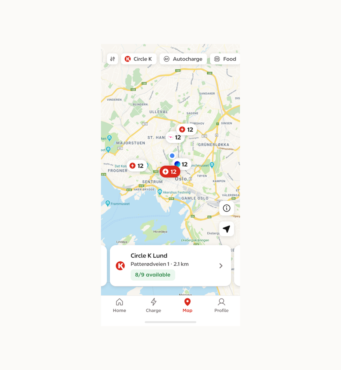 Circle K mobile app with a store locator map