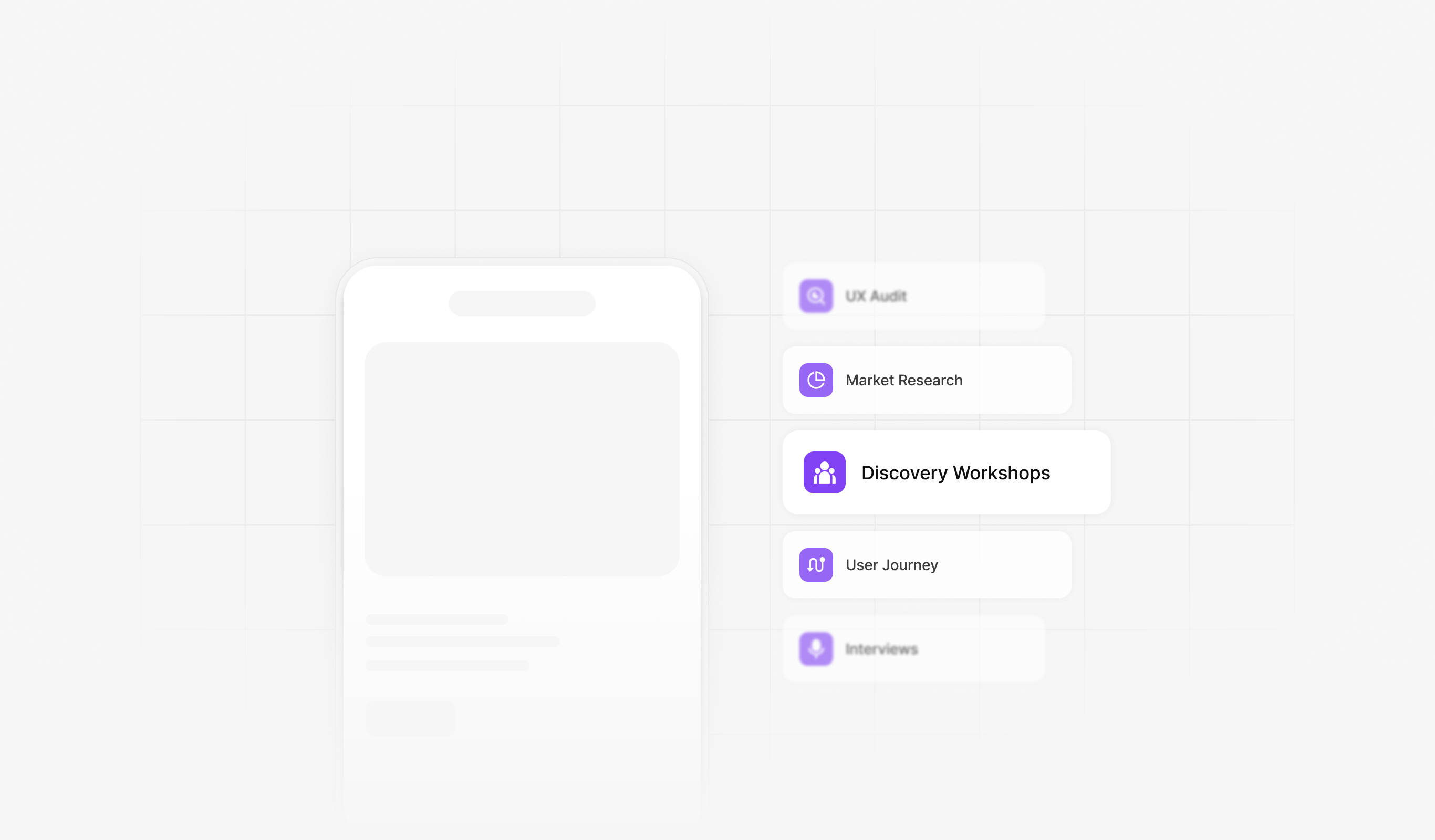 Product discovery wireframe with a research checklist