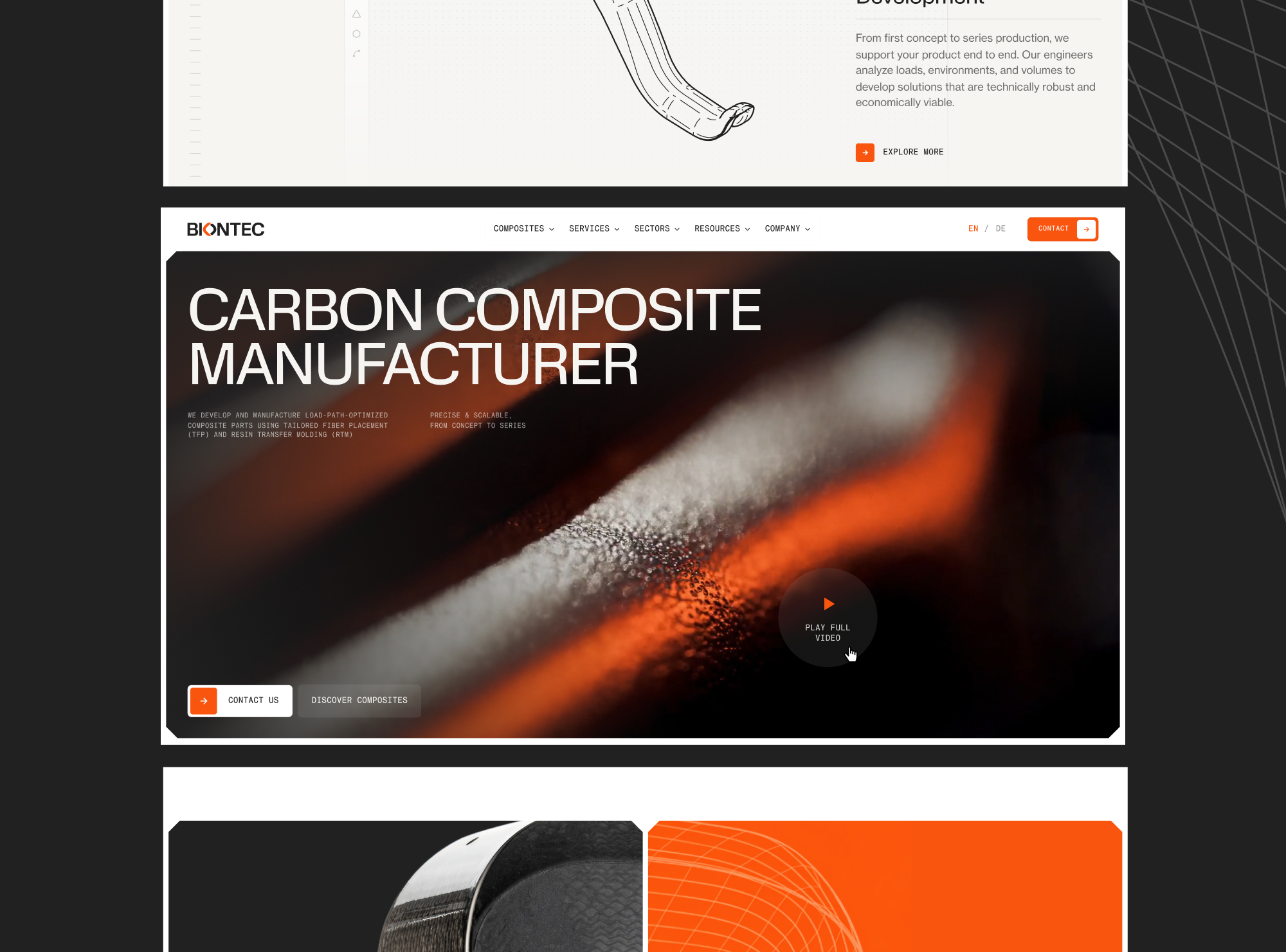 BIONTEC website for a carbon composite manufacturer