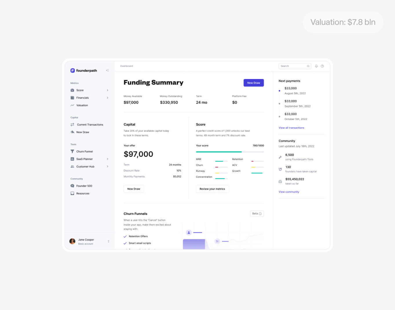 Founderpath financial platform dashboard