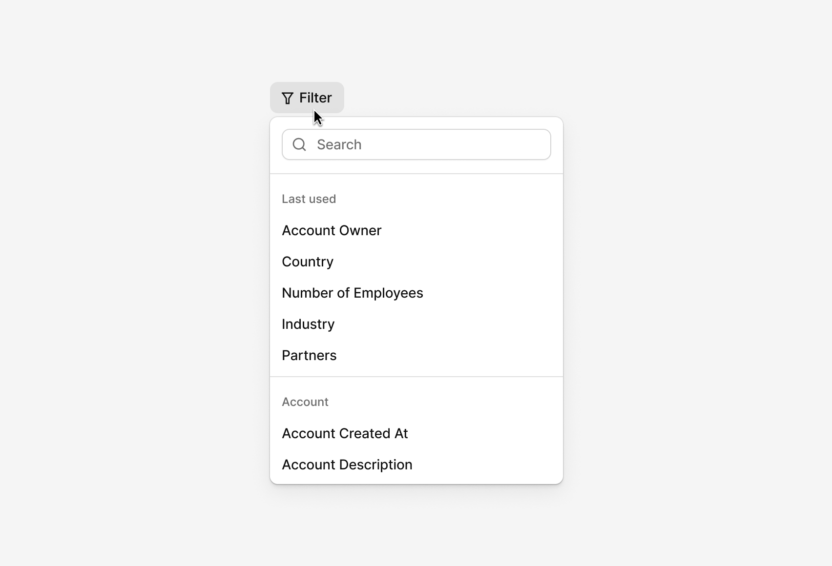 Condensed filters keep the UI clean