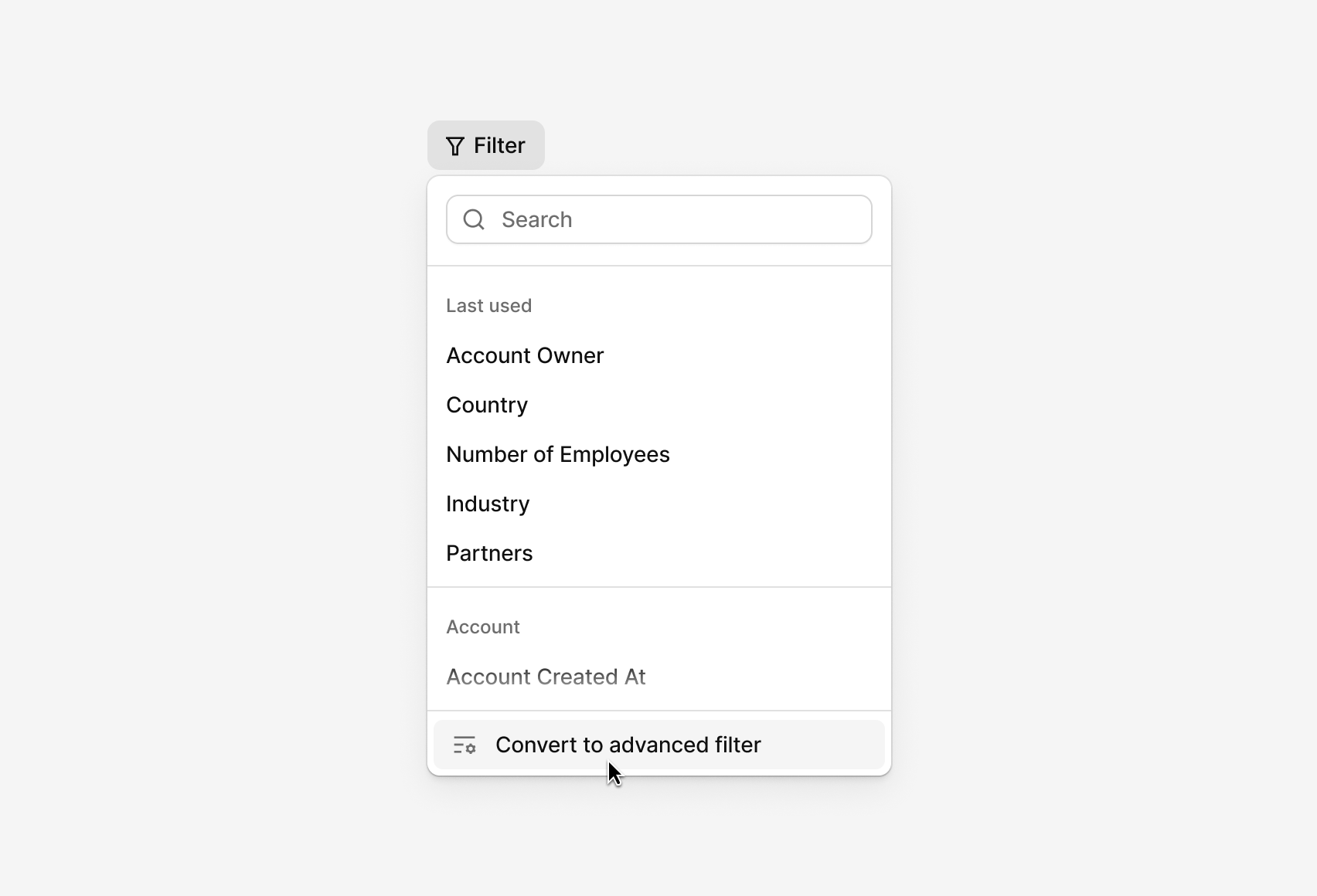 Advanced filters support multiple rules and conditions