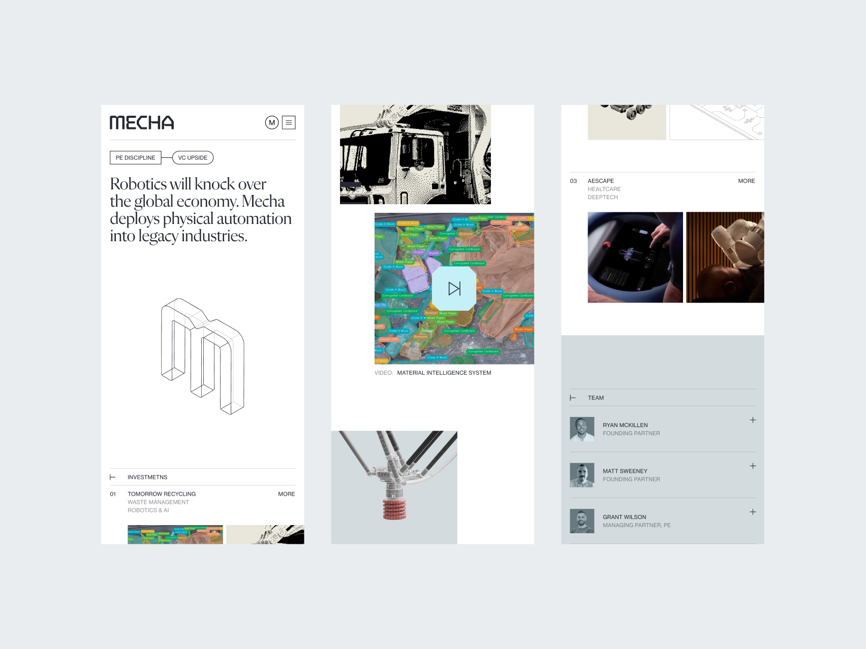 Mecha website mobile screens