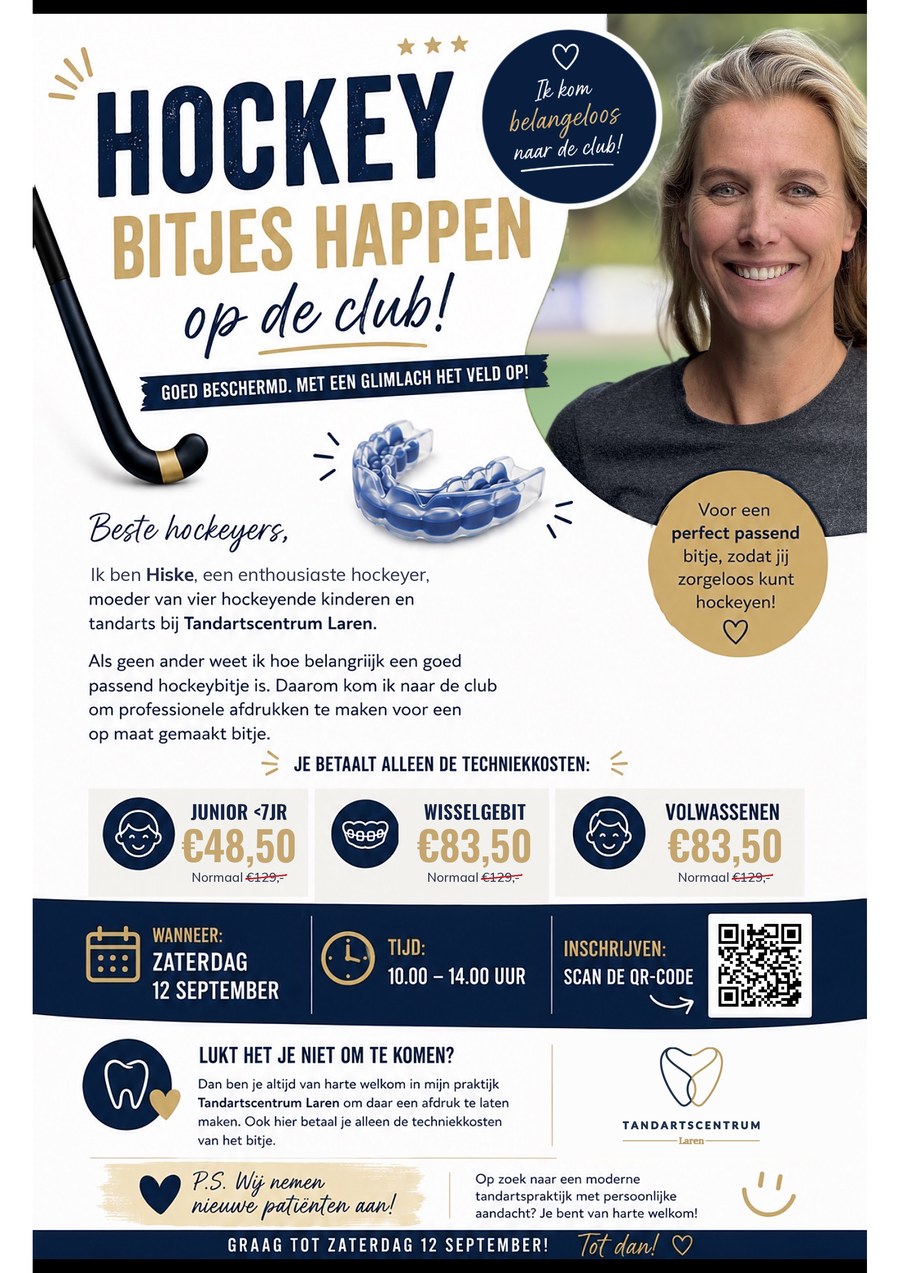 Flyer HAP-dag: hockey bitjes happen op de club – Tandartscentrum Laren