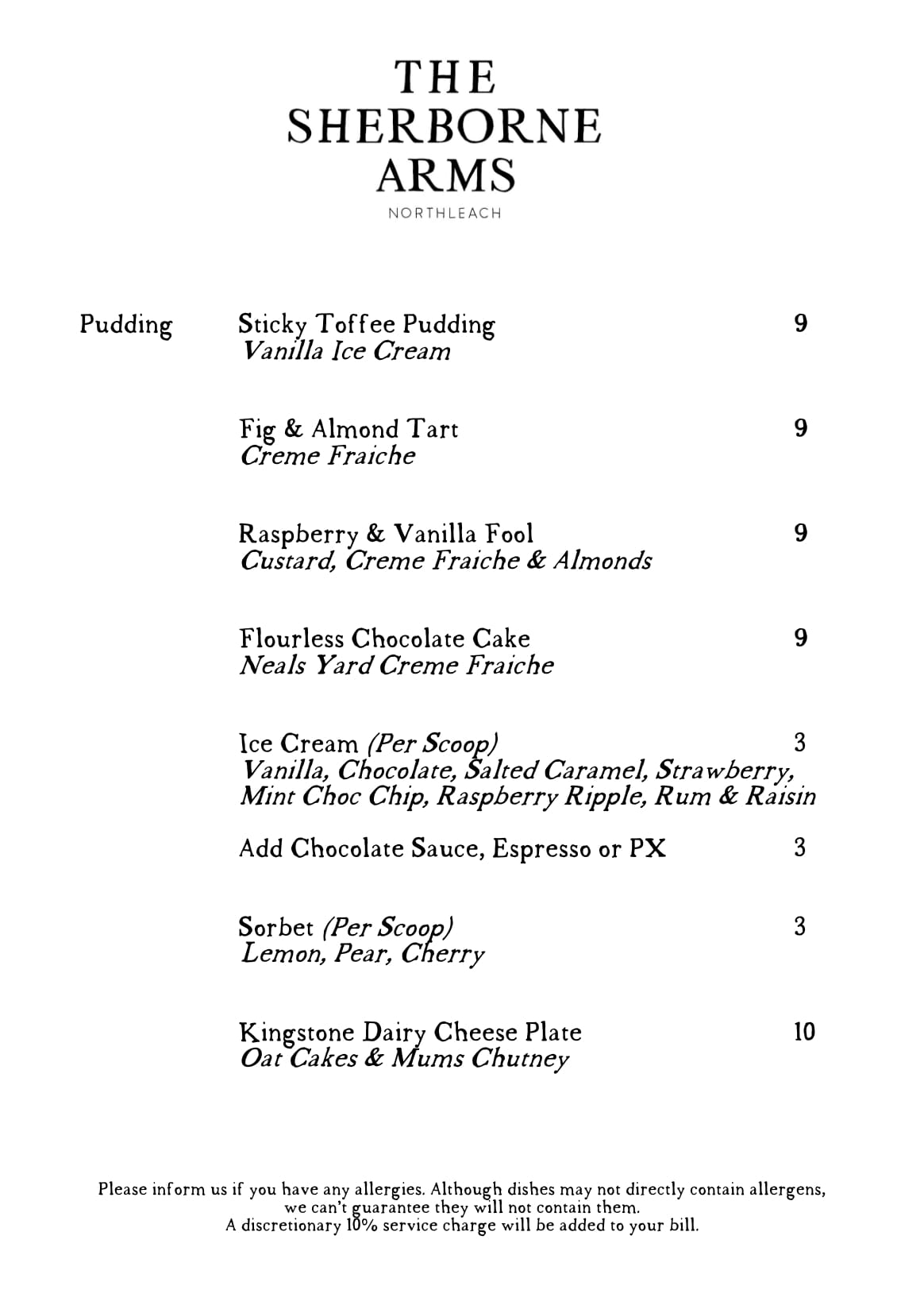 Pudding Menu
