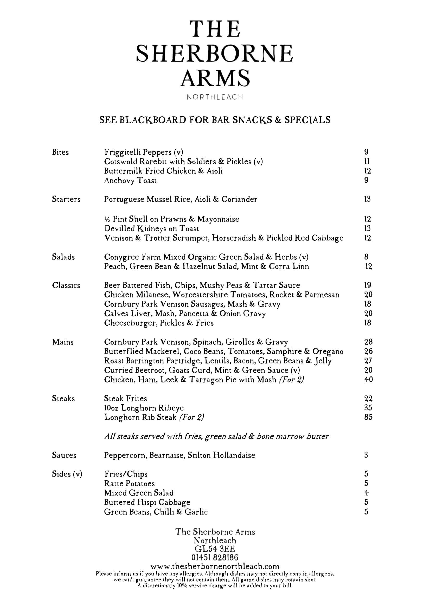 A La Carte Menu