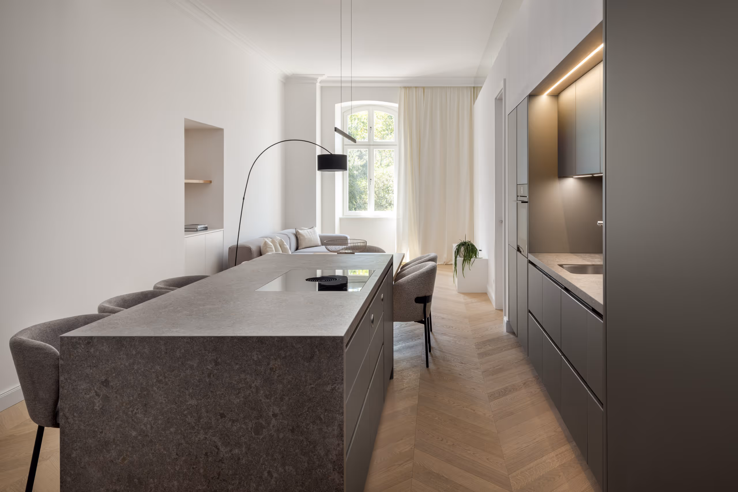 Interiorfoto einer modernen Designküche im „Das Artmann“ Wien – Referenzprojekt für M-Studio Reiter