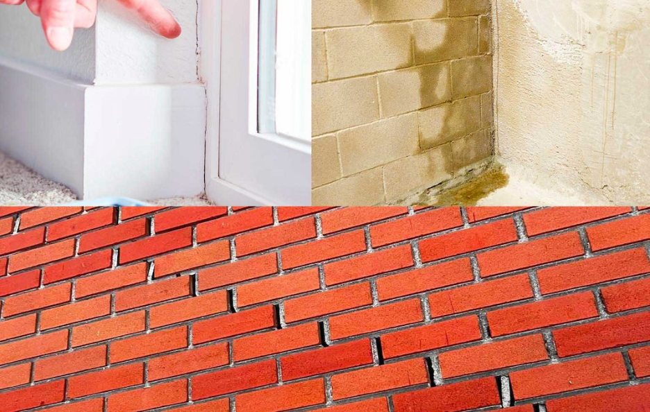 Examples of cracks and visible damage on the walls of a building