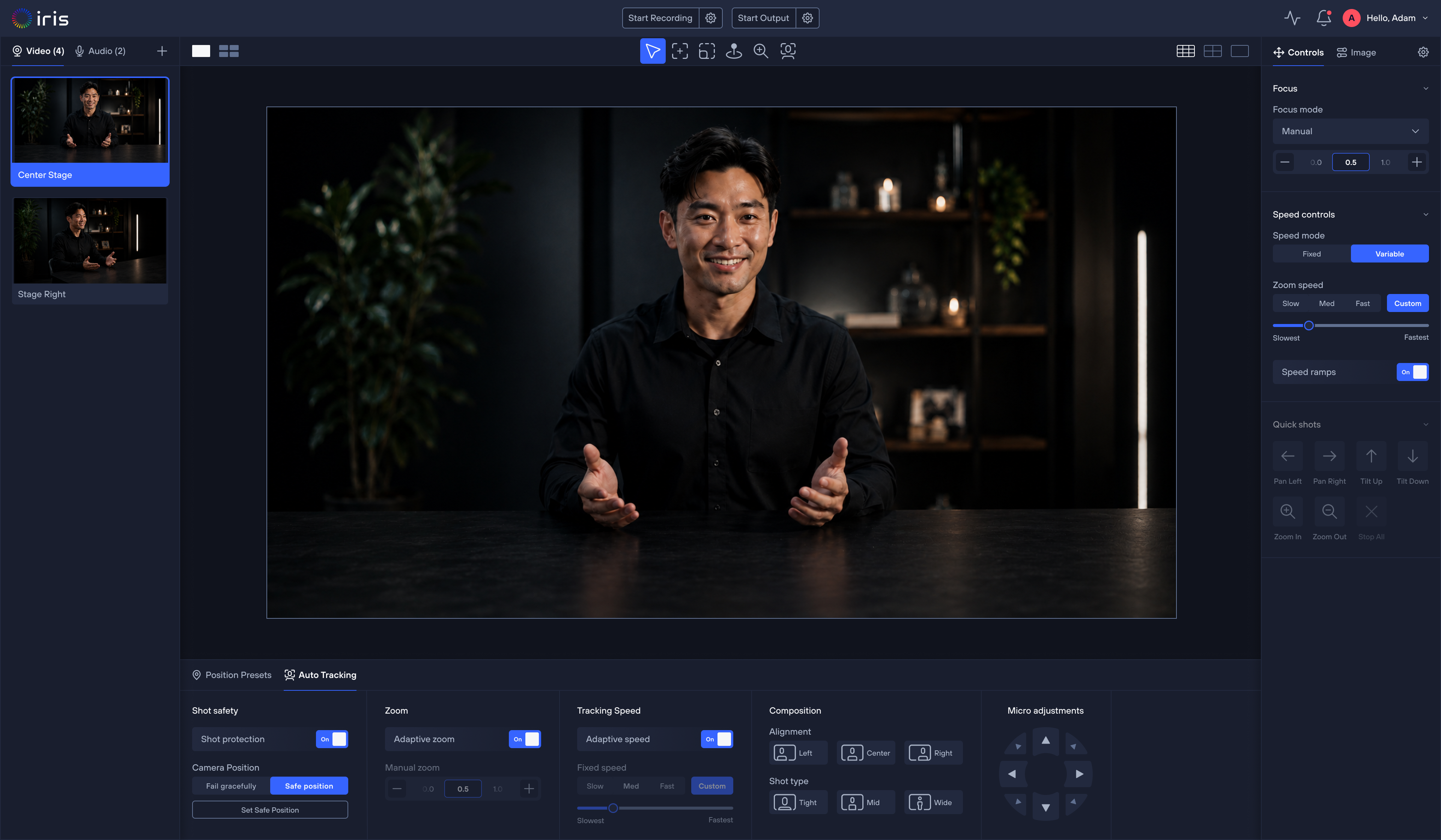 Iris Studio open in a browser on a laptop, controlling a linked camera