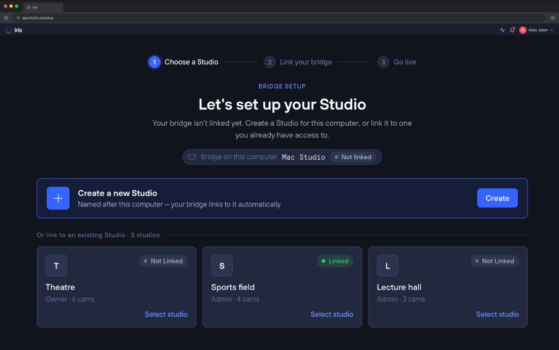 The Iris studio list for an organization