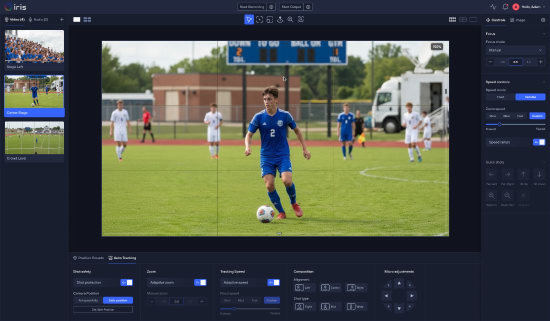 Iris tracking a player on the sports field