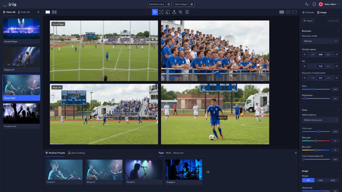 Iris matching colour across sports cameras