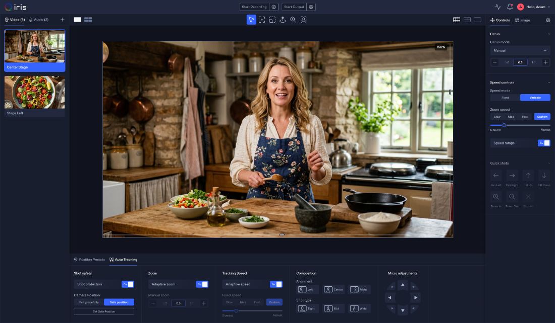 Iris auto-tracking a cooking-show presenter