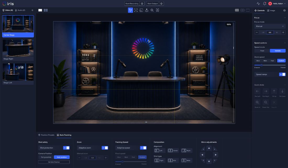 Iris controlling a studio set
