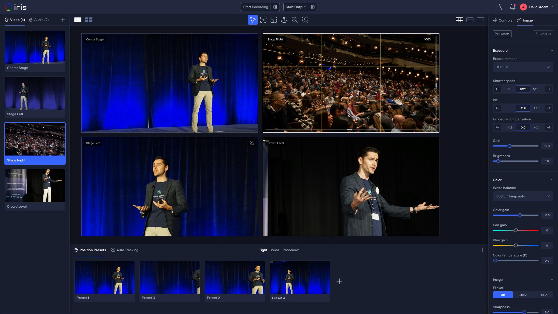 Iris Studio controlling four cameras in one view