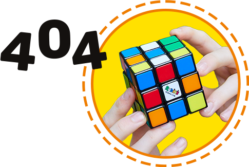 A scrambled Rubik's Cube with the text "404"