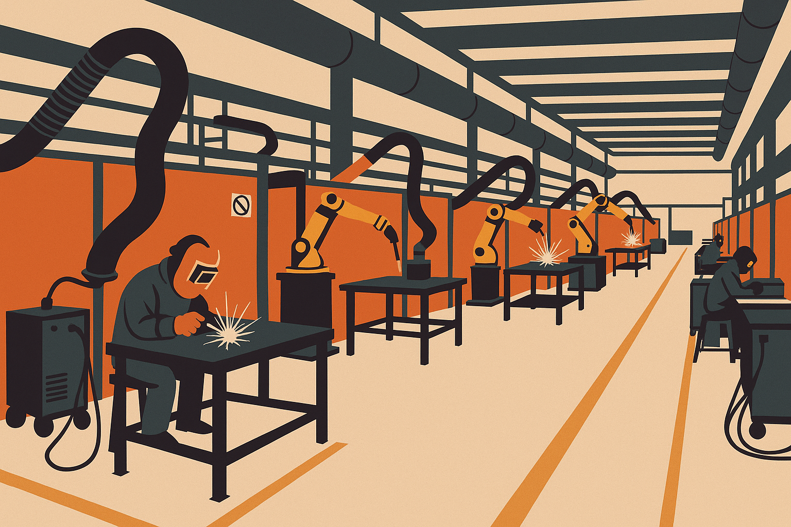 Manual welding alongside robotic welding