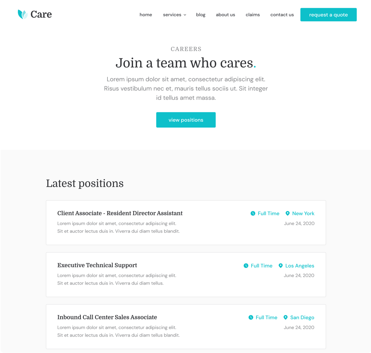 Care - Careers page - Insurance Webflow Template