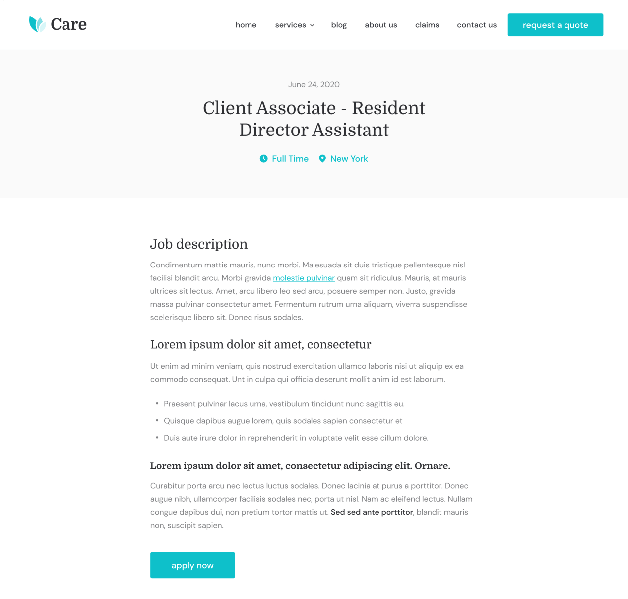 Care - Careers Single page - Insurance Webflow Template