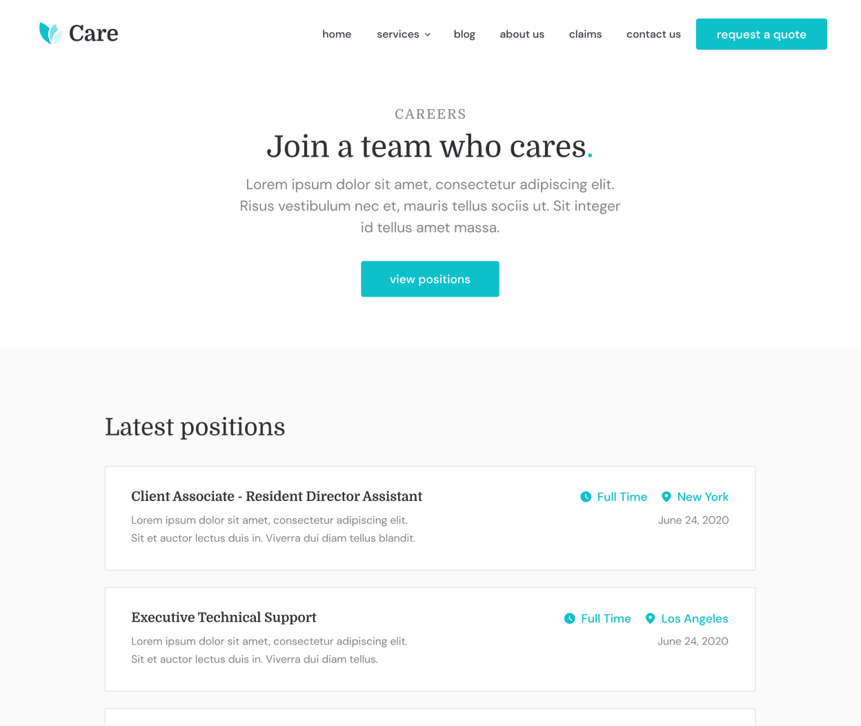 Care - Careers page - Insurance Webflow Template