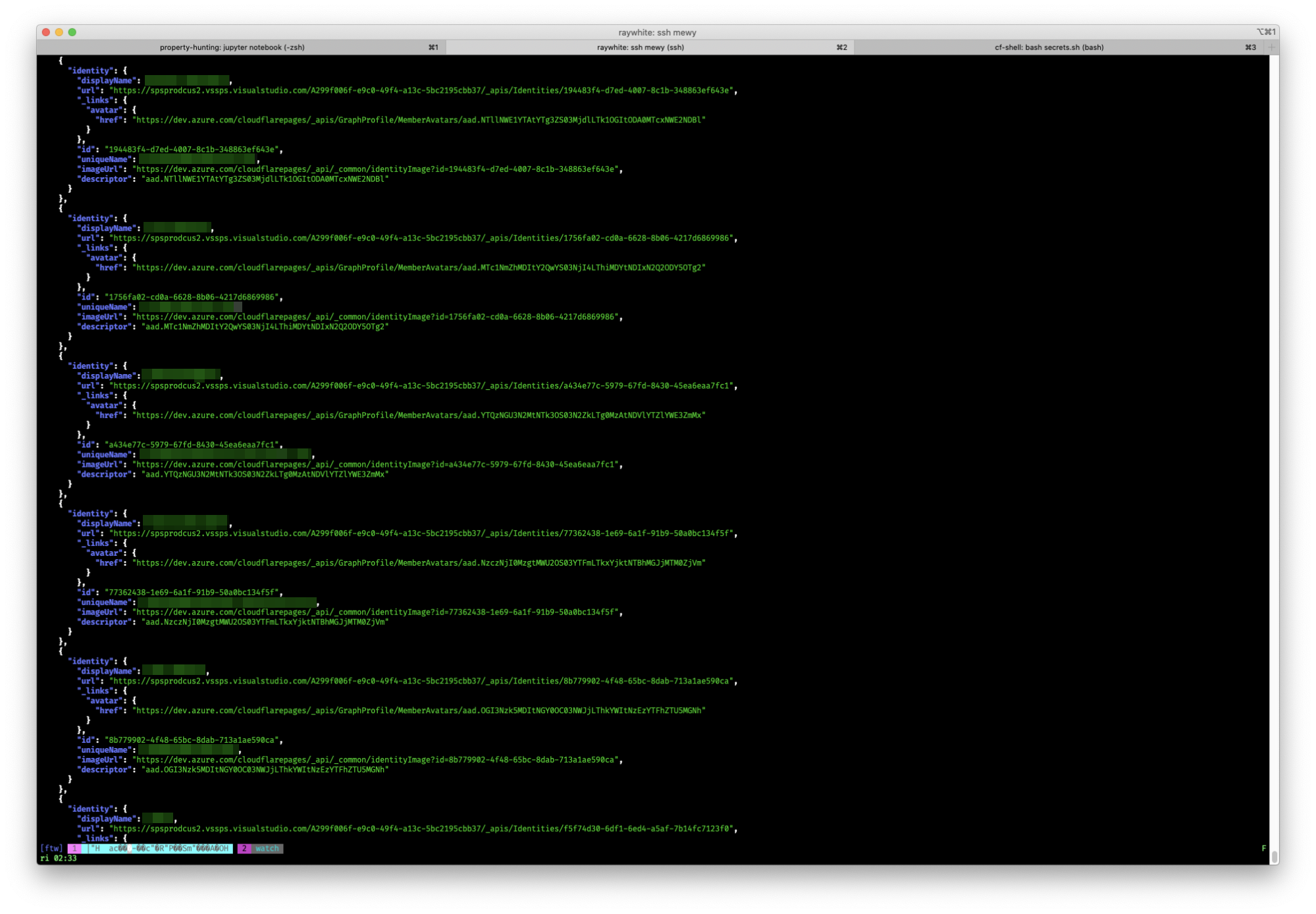 a screenshot of the API call response for listing the users in the Cloudflare org we had access to, via the API, showing a list of Cloudflare employees who has access to Cloudflare's org used for pages